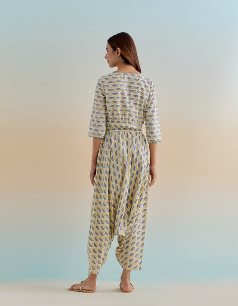 Floral Block Print Coord Set- Crop Top and Haram Pants in Cotton (Set of 2)
