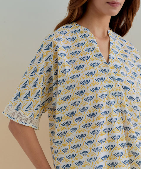 Order Cotton Kaftan Top & Pants in Floral Block Print – Elegant Coord Set

