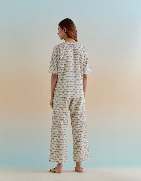 Handcraft Cotton Kaftan Top & Pants in Floral Block Print – Elegant Coord Set

