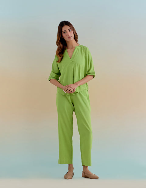 Shop Green Cotton Co-Ord Set - Top & Pants (Set of 2) | Vinusto
