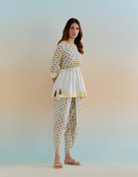 Luxury Floral Block Printed Kurti & Dhoti Co-Ord Set | Vinusto