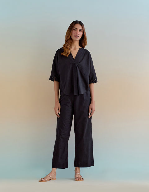Shop Co-Ord Set - Top and Pants in Black Cotton | Vinusto