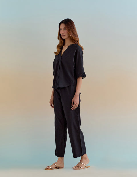 Buy Co-Ord Set - Top and Pants in Black Cotton | Vinusto