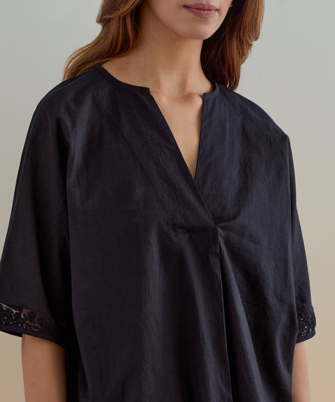 Order Co-Ord Set - Top and Pants in Black Cotton | Vinusto