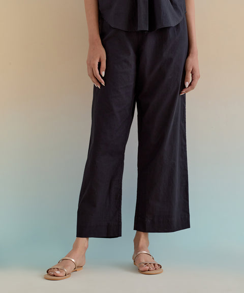 Premium Co-Ord Set - Top and Pants in Black Cotton | Vinusto
