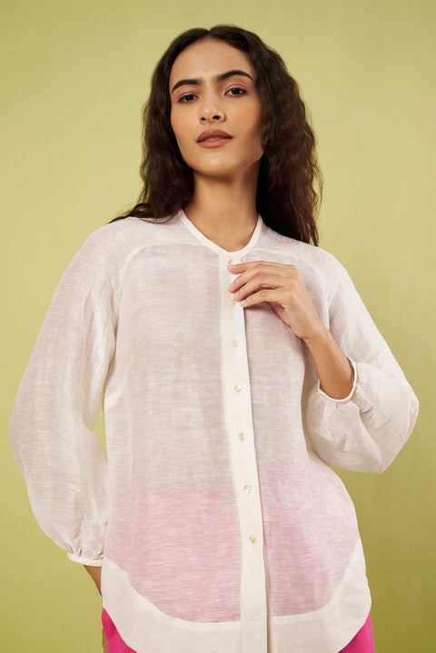 Co-Ord Set with Offwhite Linen Shirt Style Top & Handwoven Khadi Pants in Pink (Set of 2)