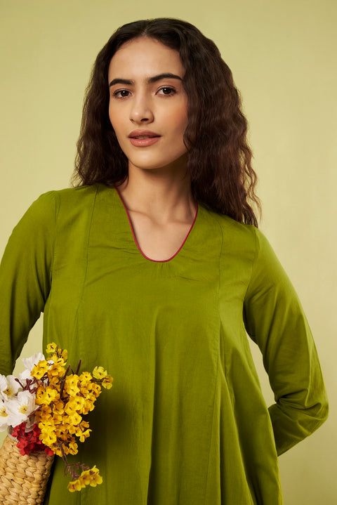 Olive Green A-Line Tunic  with Farshi Salwar (Set of 2)
