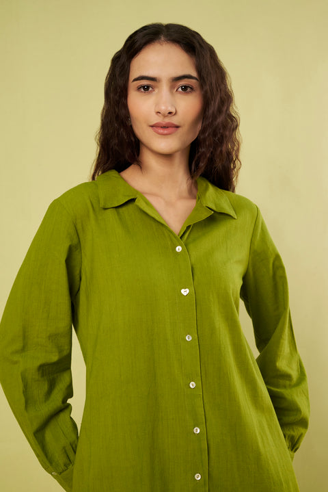Khadi Cotton Button-Down Shirt Dress with Side Slits