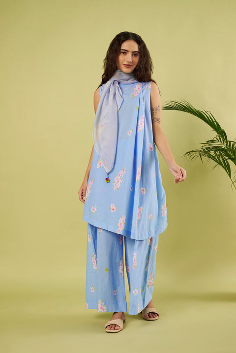 Contemporary Cotton Co-Ord Set with Asymmetric Tunic & Matching Palazzo (Set of 2)