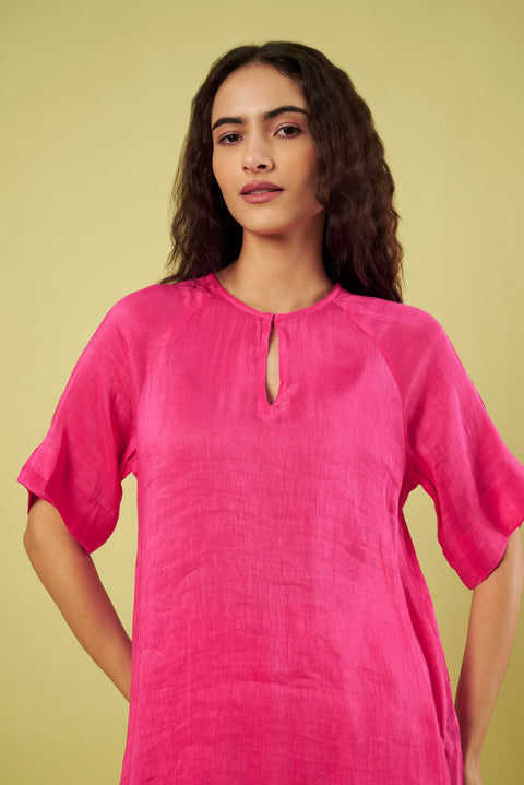 Elegant Pink Linen Silk Kurta with Handwoven Khadi Cotton Pants (Set of 2)