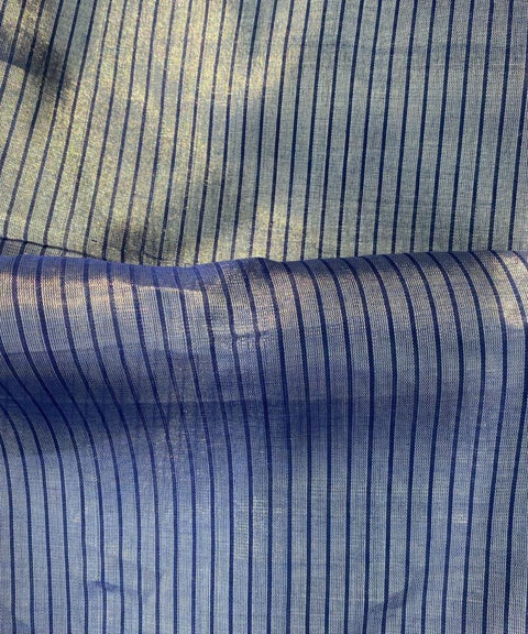 Pinstripe Zari Fabric in Silver & Navi (Handloom)