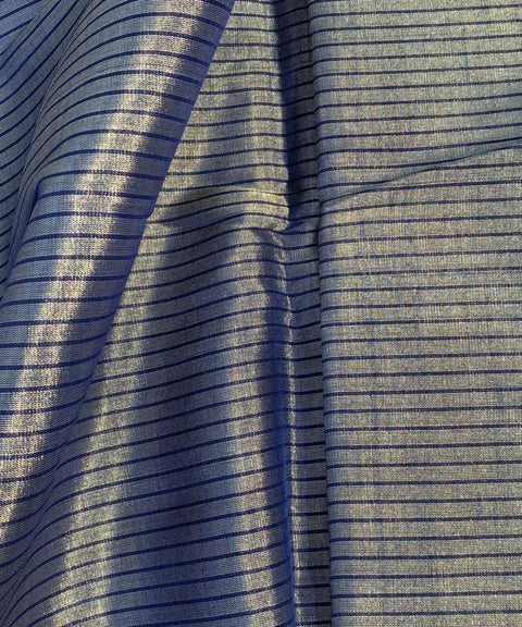 Pinstripe Zari Fabric in Silver & Navi (Handloom)