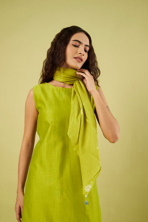 Printed Cotton & Chanderi Asymmetric A-Line Kurta with Farshi Salwar (Set of 2)