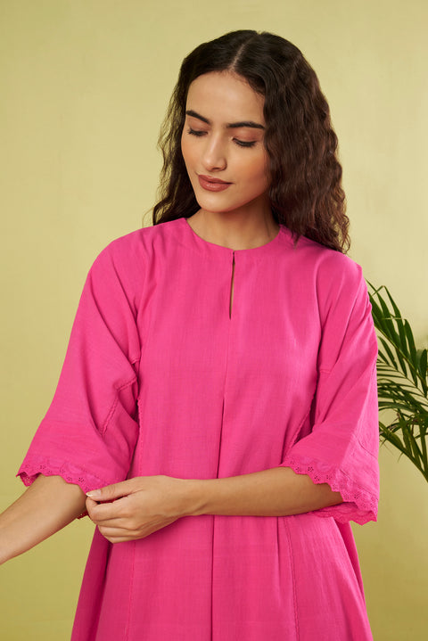 Sustainable Pink Khadi Cotton Kurta with Kora Pants (Set of 2)