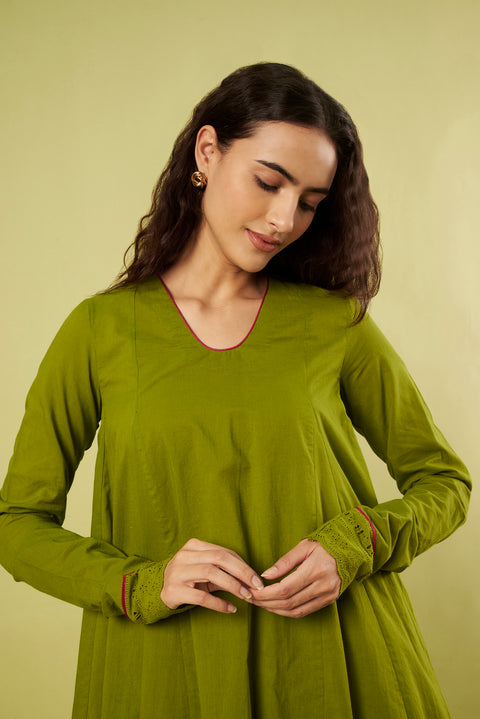 Olive Green A-Line Tunic  with Farshi Salwar (Set of 2)