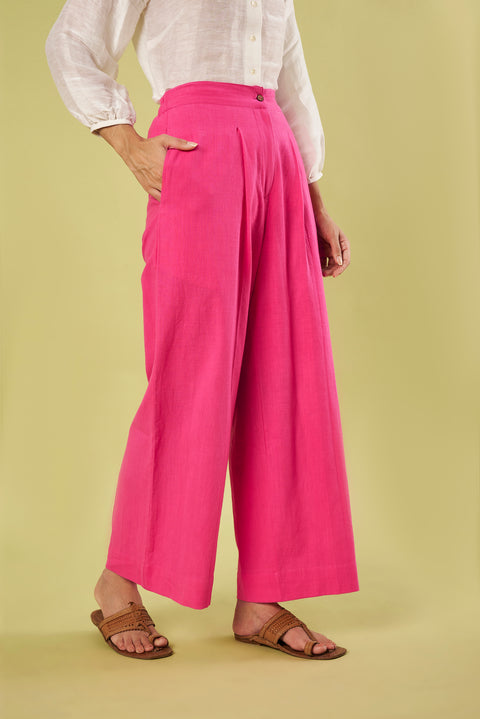 Pink Linen Silk Shirt and Khadi Cotton Pants Co-Ord Set (Set of 2)