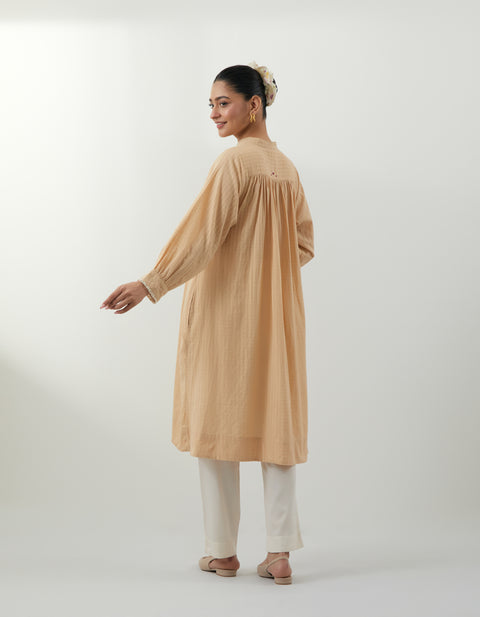 Handcraft Beige Textured Cotton Kurta Set – Vinusto Office Wear 2025

