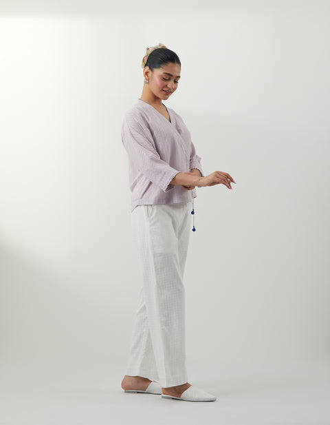 Luxury Lavender Cotton Wrap Shirt Set – Vinusto Office Wear 2025

