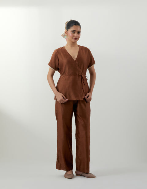 Shop Brown Wrap Top & Pants Set – Vinusto Office Wear Collection 2025


