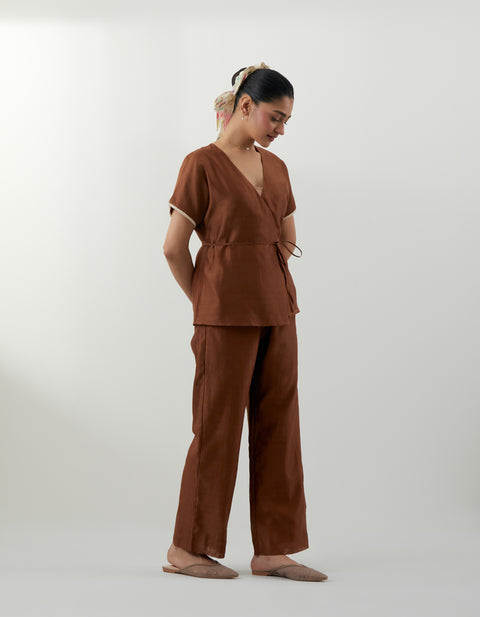 Order Brown Wrap Top & Pants Set – Vinusto Office Wear Collection 2025

