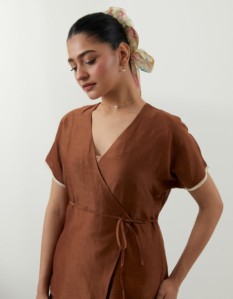 Buy Brown Wrap Top & Pants Set – Vinusto Office Wear Collection 2025

