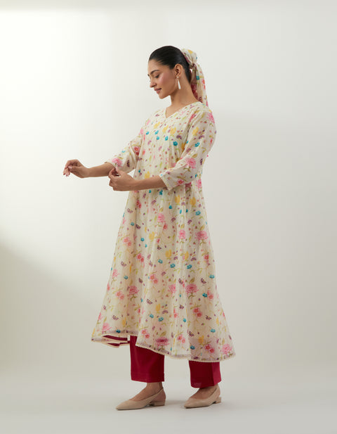 100% Authentic  Floral Chanderi Anarkali Set – Vinusto Office Wear Collection 2025

