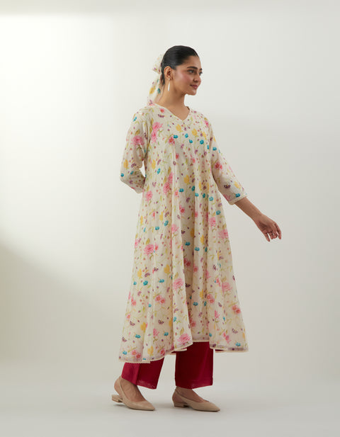 Premium Floral Chanderi Anarkali Set – Vinusto Office Wear Collection 2025

