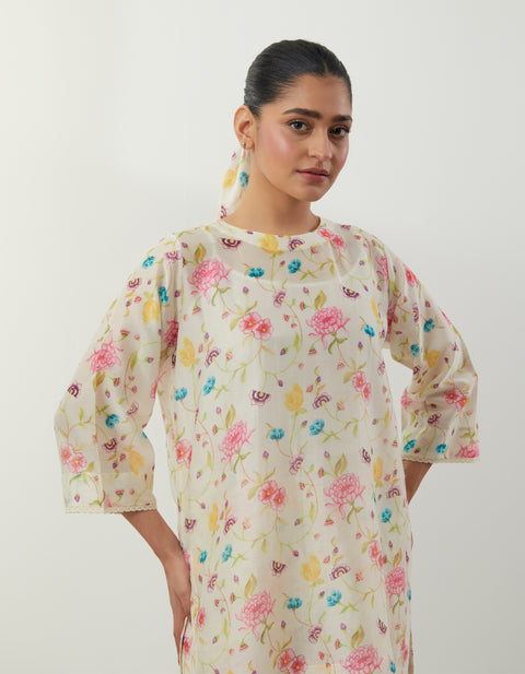 Printed Short Kurta and Pants with Slip (Set of 3)