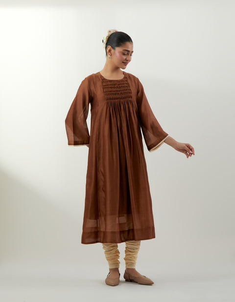 Shop Brown Pin-Tuck Kurta Set – Vinusto Office Wear Collection 2025

