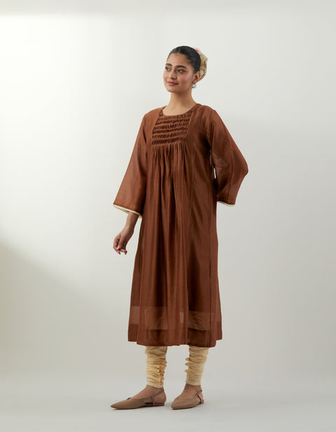 Order Brown Pin-Tuck Kurta Set – Vinusto Office Wear Collection 2025

