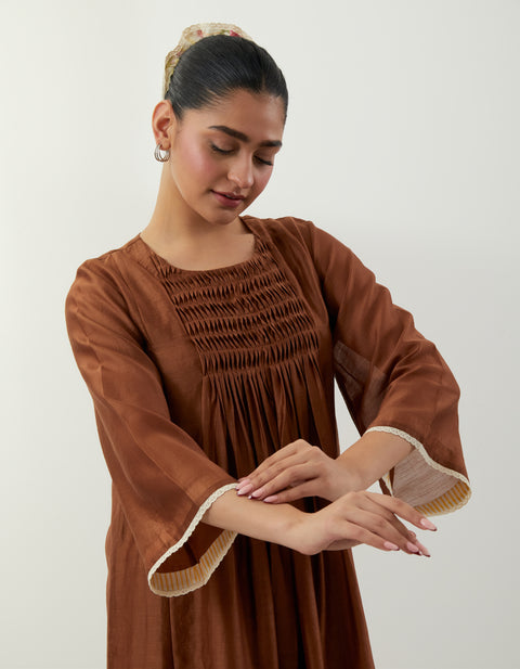 Buy Brown Pin-Tuck Kurta Set – Vinusto Office Wear Collection 2025


