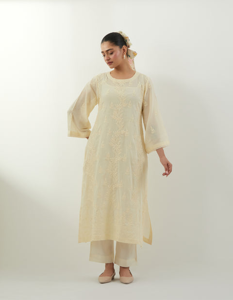 Shop Butter Yellow Chikankari Kurta Set – Vinusto Office Wear 2025