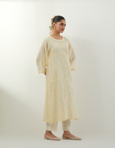 Luxury Butter Yellow Chikankari Kurta Set – Vinusto Office Wear 2025
