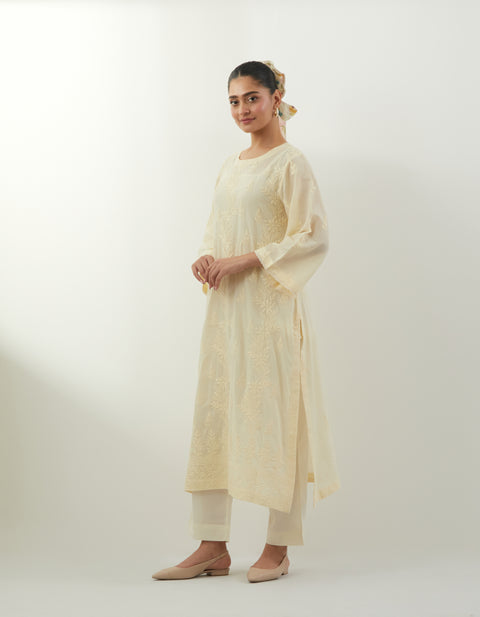 Order Butter Yellow Chikankari Kurta Set – Vinusto Office Wear 2025