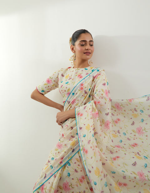 Order Printed Saree & Blouse Set – Vinusto Office Wear 2025
