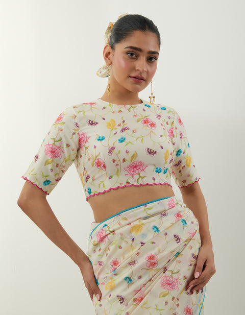 Luxury Printed Saree & Blouse Set – Vinusto Office Wear 2025