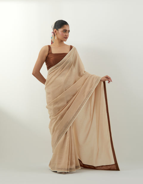 Shop Beige Chanderi Saree Set – Vinusto Office Wear Collection 2025


