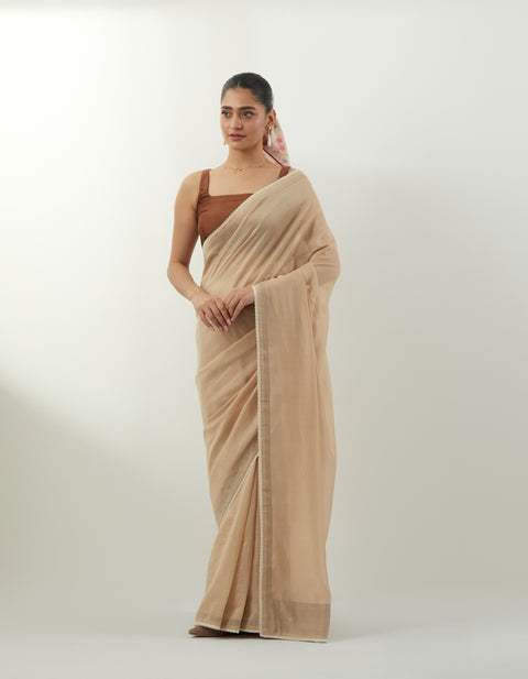 Buy Beige Chanderi Saree Set – Vinusto Office Wear Collection 2025

