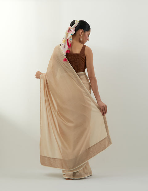 Handcraft Beige Chanderi Saree Set – Vinusto Office Wear Collection 2025

