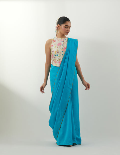 Shop Aqua Chanderi Saree Set – Vinusto Office Wear Collection 2025

