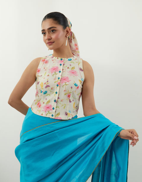 Luxury Aqua Chanderi Saree Set – Vinusto Office Wear Collection 2025

