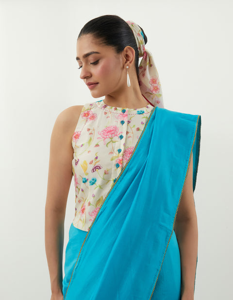 Order Aqua Chanderi Saree Set – Vinusto Office Wear Collection 2025

