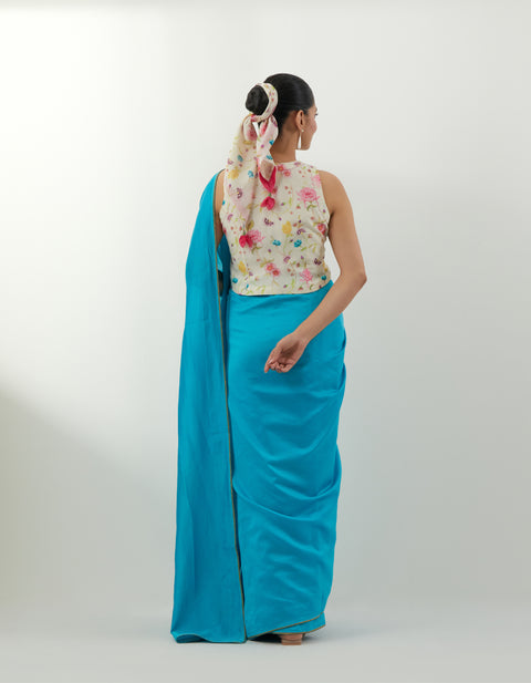 Handcraft Aqua Chanderi Saree Set – Vinusto Office Wear Collection 2025

