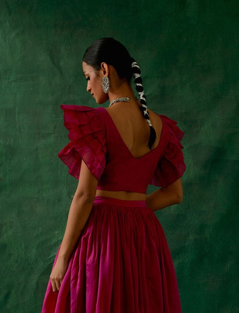 Order Chanderi Blouse with Ruffled Sleeves in Hot Pink | Vinusto