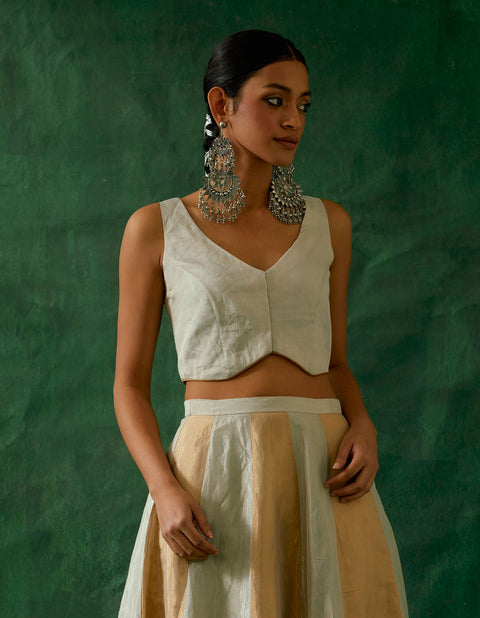 Shop Waistcoat Style Blouse in Silver Zari Handloom | Vinusto