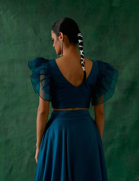 Order Teal Chanderi Blouse with Ruffled Sleeves | Vinusto