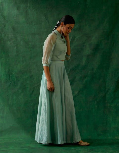 Order Mint Green Zari Crop Top & Chanderi Flared Palazzo (Set of 2) | Vinusto