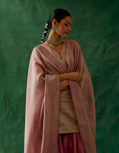 Premium Zari Silk Short Kurta with Chanderi Handloom Dupatta and Gharara (Set of 3) - By Vinusto 
