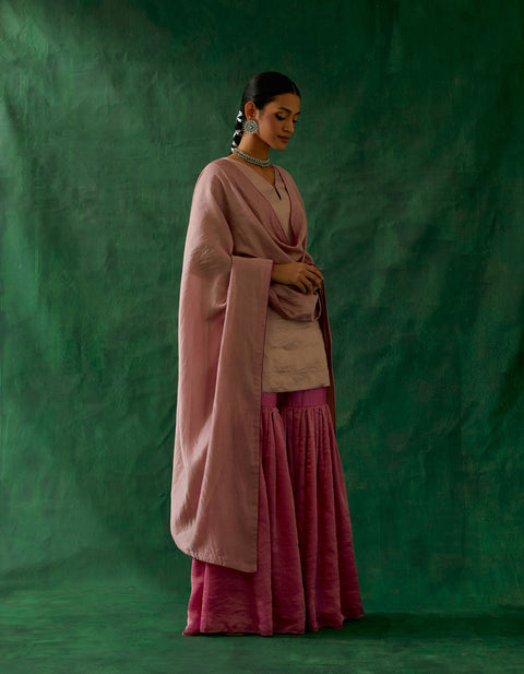 Order Zari Silk Short Kurta with Chanderi Handloom Dupatta and Gharara (Set of 3) - By Vinusto 
