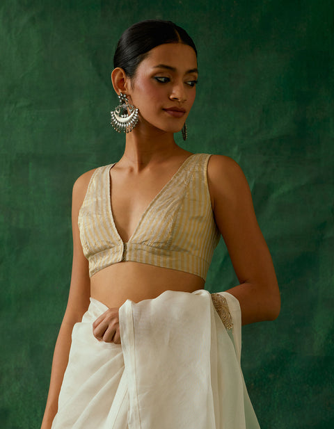 Shop Pink Zari Silk Sleeveless Blouse in Handwoven Fabric | Vinusto